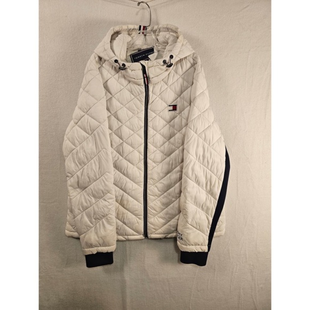 Tommy Hilfiger Women's XL Quilted Puffer‎ Jacket Hooded white Lightweight #1655
